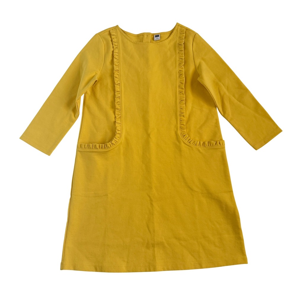 Janie and Jack Girls Yellow Ruffle Trim Long Sleeve Shift Dress Size 12